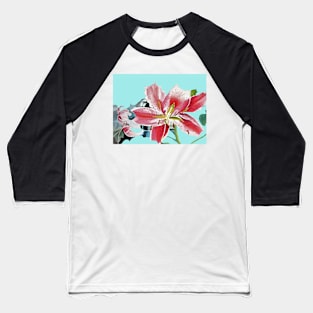 Mint Green Red Oriental Lily Floral Watercolor Painting Baseball T-Shirt